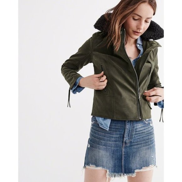 Abercrombie & Fitch Vegan Leather Olive Jacket - Picture 2 of 4